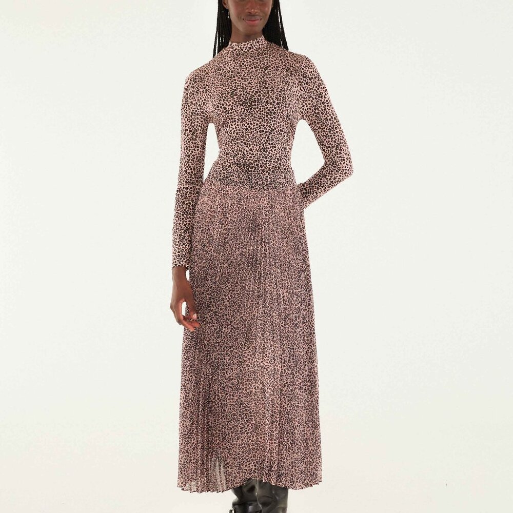 Pink Baby Leopard Pleated Maxi Skirt